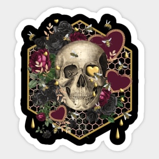 VINTAGE GOTHIC FLORAL SKULL, LOVE U HONEY Sticker